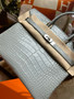 HERMES Gris Ciment Birkin 25 Matt Alligator Crocodile Skin Palladium Hardware