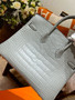  HERMES Gris Ciment Birkin 25 Matt Alligator Crocodile Skin Gold Hardware