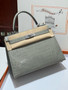 Hermès  Kelly 28 Gris Ciment Niloticus Crocodile Palladium Hardware 