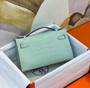 Hermes mini kelly Pochette Menthe Matte Croco Alligator/ feather
