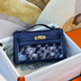 Hermes mini kelly Pochette Menthe Bleu Saphir Croco Alligator/ feather