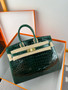  Hermès Sellier Birkin 25 Emerald Shiny Crocodile Niloticus Gold Hardware 