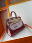 Hermès Sellier Birkin 25 Bordeaux Shiny Crocodile Niloticus Gold Hardware 