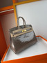 Hermès Sellier Birkin 25 Etoupe Shiny Crocodile Niloticus Gold Hardware 