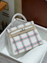 HERMES KELLY 25 TARTAN LIGHT SWIFT GRIS PALE / BUBBLEGUM / VERT MOYEN PHW