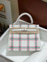 HERMES KELLY 25 TARTAN LIGHT SWIFT GRIS PALE / BUBBLEGUM / VERT MOYEN PHW