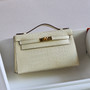 Hermès Matt Vanilla  Alligator Kelly Pochette Gold Hardware