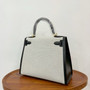 Hermes Sac Kelly Sellier 28 Toile H/Veau Swift Ecru Black With Gold Hardware