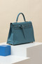 HERMÈS KELLY FLAT HANDBAG 35 NEW BLUE JEAN SWIFT PALLADIUM HARDWARE