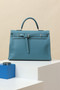 HERMÈS KELLY FLAT HANDBAG 35 NEW BLUE JEAN SWIFT PALLADIUM HARDWARE