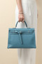 HERMÈS KELLY FLAT HANDBAG 35 NEW BLUE JEAN SWIFT PALLADIUM HARDWARE