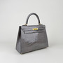 Hermes  Gris Ciment  Alligator KELLY 25 WITH GOLD HARDWARE