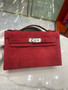 Hermes Mini Kelly Pochette Ruby Deerskin with Palladium Hardware