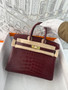 Hermes Boadeaux Birkin 25 alligator crocodile with Gold hardware
