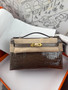 Hermes Etoupe Mini Kelly Pochette Crocodile Niloticus with Gold Hardware
