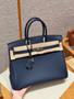 Hermès Special Order (HSS) Birkin 35: Blue Saphir & Cognac Togo Leather Palladium Hardware