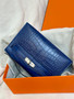 Hermès Kelly Pochette: Bleu Saphir Shiny Mississippiensis Alligator with Palladium Hardware
