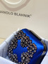 Manolo Blahnik Hangi Petinia Blue Crystal Silk Clutch