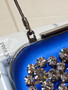 Manolo Blahnik Hangi Petinia Blue Crystal Silk Clutch