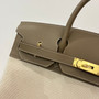 Hermes Birkin HAC 40cm Swift Leather and Canvas Travel Bag (Etoupe Grey, Gold Hardware)