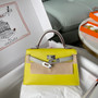 Hermès Mini Kelly II Sellier Bag in Yellow and Gris Perle Chevre Leather