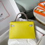 Hermès Mini Kelly II Sellier Bag in Yellow and Gris Perle Chevre Leather
