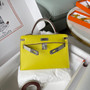 Hermès Mini Kelly II Sellier Bag in Yellow and Gris Perle Chevre Leather