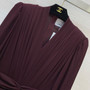 Schiaparelli Lion Head Metal Accent V-Neck Midi Dress – Black & Wine Red