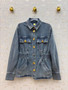 Schiaparelli Denim Fringe Jacket with Gold Logo Hardware – Blue