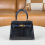 Hermès Mini Kelly II 20 Sellier in Black Shiny Lizard and Bleu Sapphire Touch Gold Hardware