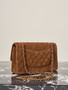 Chanel Classic Flap Bag in Brown Suede with Gold Tone Hardware