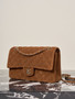 Chanel Classic Flap Bag in Brown Suede with Gold Tone Hardware