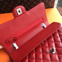 CHANEL Red Lambskin Leather Classic Double Flap 2.55 Shoulder Bag Silver HW