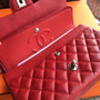 CHANEL Red Lambskin Leather Classic Double Flap 2.55 Shoulder Bag Silver HW
