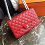 CHANEL Red Lambskin Leather Classic Double Flap 2.55 Shoulder Bag Silver HW