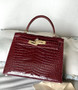 Hermès Kelly 28 Sellier Shiny Porosus Crocodile (Bordeaux, GHW)