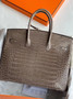 Hermès Birkin 35 Matte Porosus Crocodile (Gris Tourterelle, PHW)