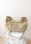 Chanel Quilted Suede Chain Hobo Bag — Beige with Gold Hardware