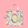 Christian Dior Large Embroidered Canvas Tote Bag — Pink/Multicolor Birds & Bows Motif