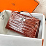 Hermès Kelly Pochette Shiny Porosus Crocodile / Alligator Lisse (Miel PHW)