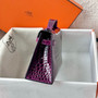 Hermès Kelly Pochette Shiny Porosus Crocodile / Alligator Lisse (Anemone / Cassis Purple PHW)