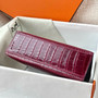 Hermès Kelly Pochette Shiny Porosus Crocodile / Alligator Lisse (Rouge H / Bordeaux PHW)