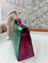 Hermès Kelly Pochette Shiny Alligator Lisse Bi-Color (Vert Jade / Rose Scheherazade PHW)