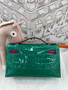 Hermès Kelly Pochette Shiny Alligator Lisse Bi-Color (Vert Jade / Rose Scheherazade PHW)