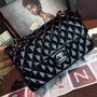CHANEL Black Quilted Patent Leather Silver HW Flap Bag Silver HW