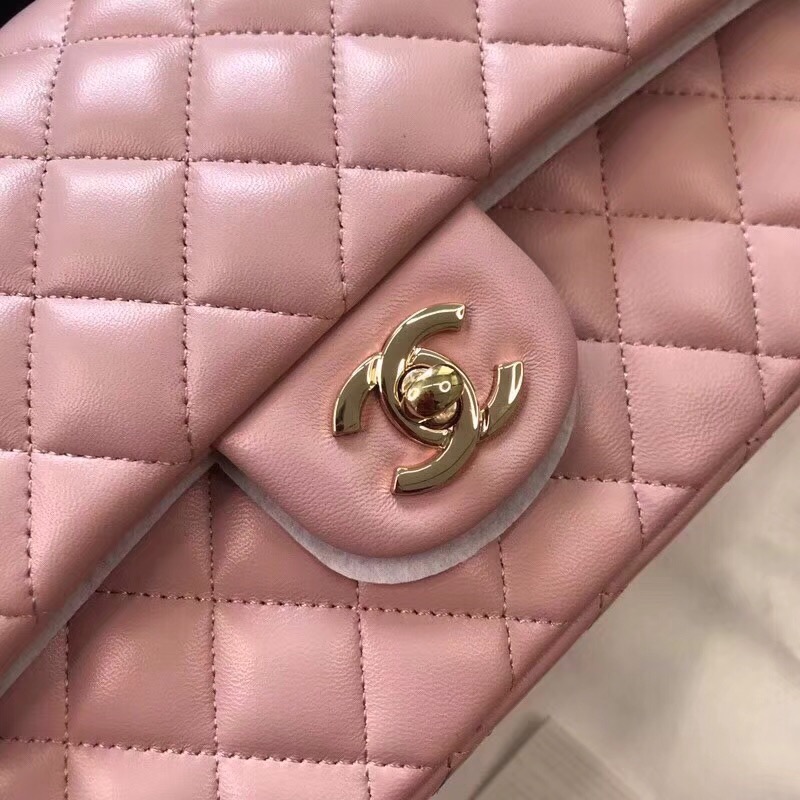 CHANEL Red Lambskin Leather Classic Double Flap 2.55 Shoulder Bag