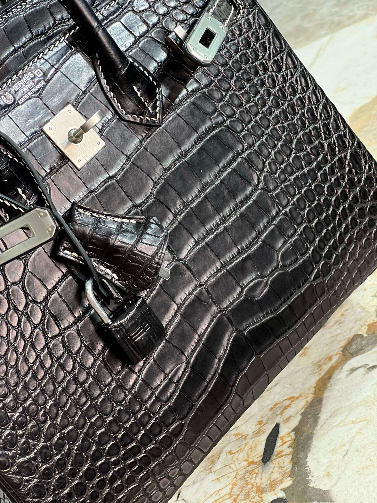 HERMES ブラック インフラ 42 Shoulder Birkin 42 JPG Noir Clemence Palladium Plated [I] Stamp