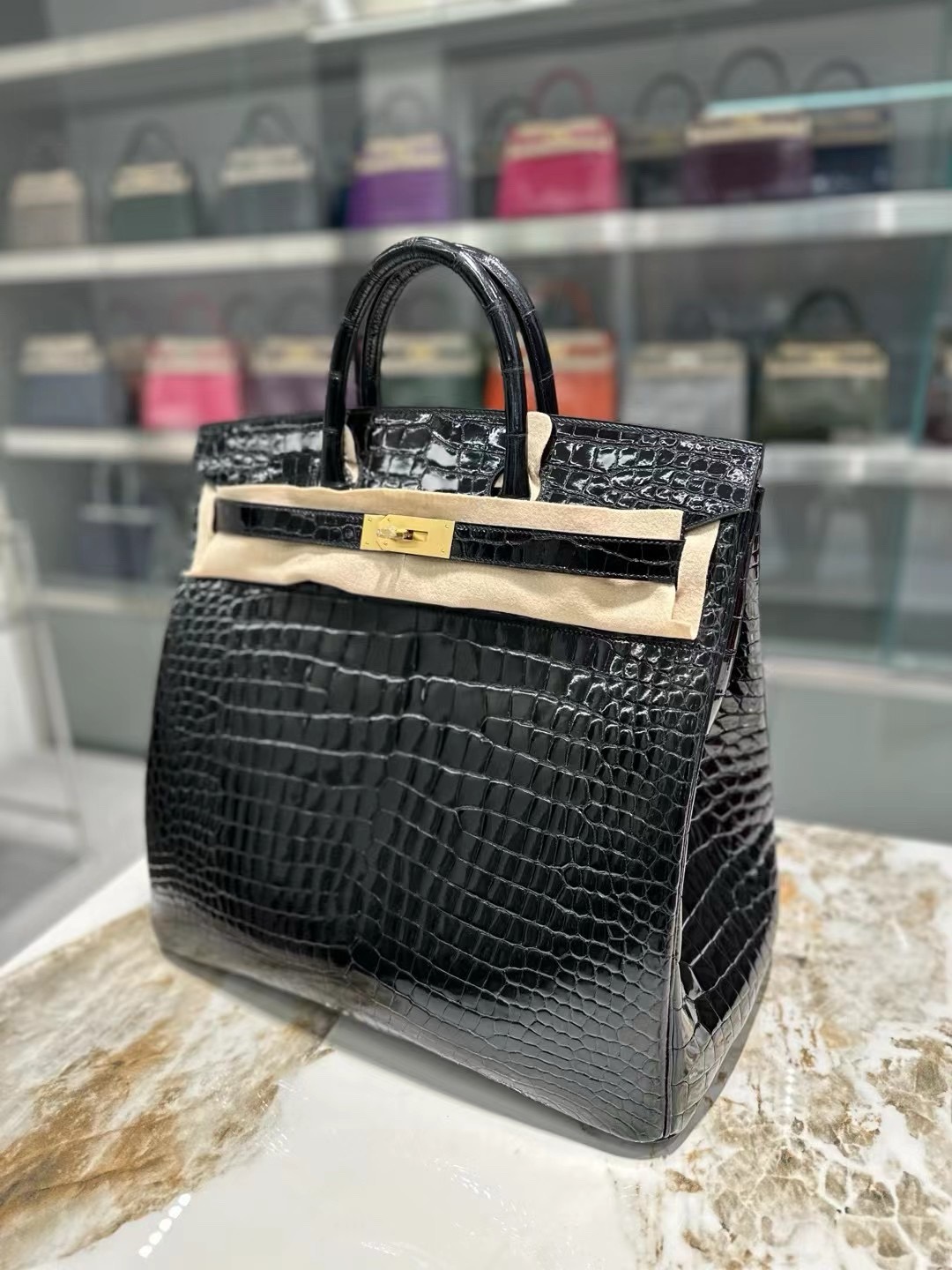 Hermès HAC BLACK POROSUS crocodile Birkin 40 Gold Hardware - BVPRIVE