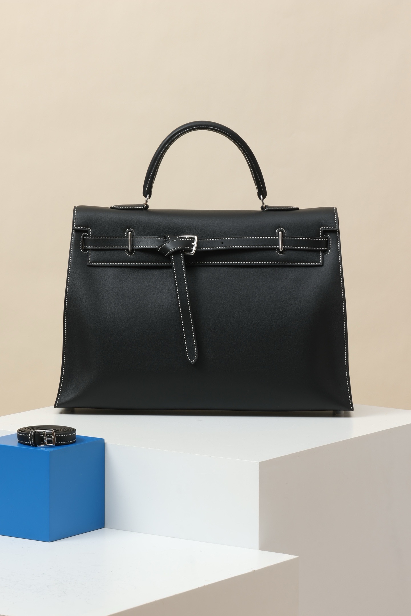 HERMÈS KELLY FLAT HANDBAG 35 BLACK SWIFT PALLADIUM HARDWARE - BVPRIVE