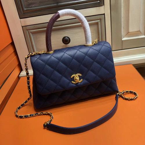 Chanel Blue Calfskin Lizard Coco Handle Small Bag 2 Bella Vita Moda